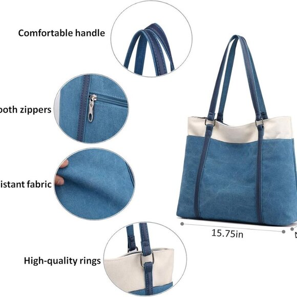 Women Canvas Tote Bag Large Capacity Laptop Purse Work Casual Shoulder - Picture 5 of 6